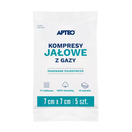 APTEO Kompresy jałowe z gazy 7cm x 7cm 5 szt