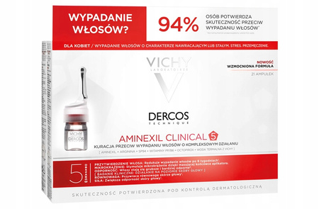 VICHY DERCOS AMINEXIL CLINICAL kuracja przeciw wypadaniu włosów dla kobiet 21 ampułek