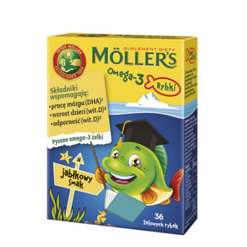 MOLLERS OMEGA-3 Żelowe rybki, smak jabłkowy 36 szt.