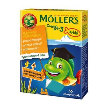 MOLLER'S OMEGA-3 RYBKI żelowe rybki, smak pomarańczowo-cytrynowy 36 sztuk