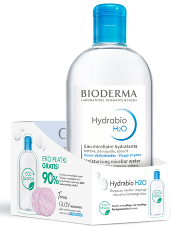 BIODERMA Hydrabio H20 Płyn micelarny 500ml + płatki kosmetyczne GLOV