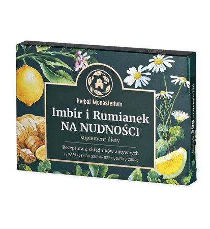 Herbal Monasterium Imbir i Rumianek na nudności 12 pastylek do ssania