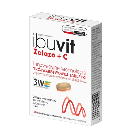 Ibuvit Żelazo + C 30 trójwarstwowych tabletek, Data ważności 31.12.2024