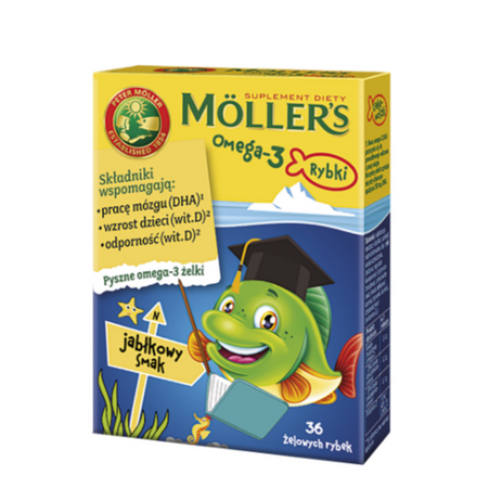 MOLLERS OMEGA-3 Żelowe rybki, smak jabłkowy 36 szt.